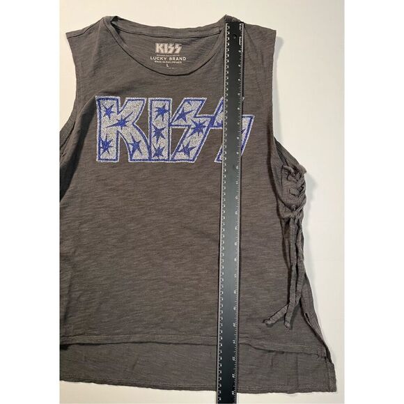 Lucky Brand KISS Band Tank Glitter Lettering Star Tank Side Tie Grey Size Large - Picture 7 of 10
